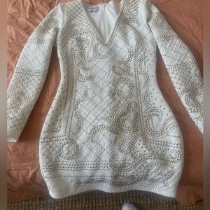 White beaded quilted Bebe dress. Gorgeous. Size S.